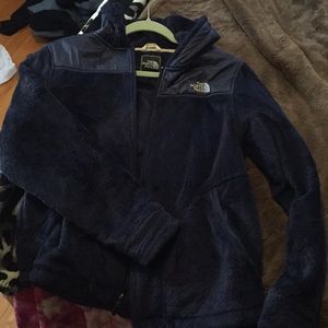 Dark blue fuzzy North Face Jacket with Hood